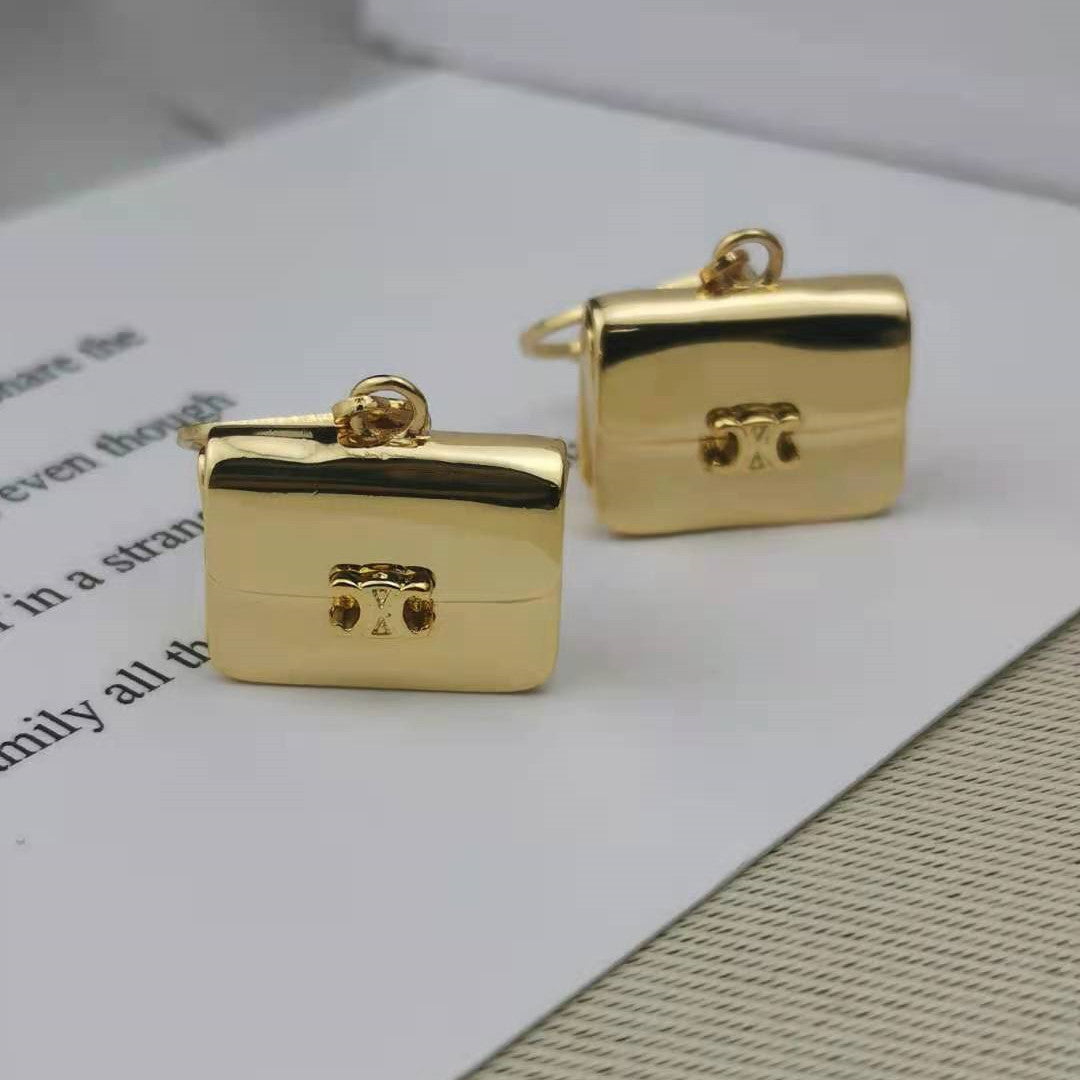 赛家秋冬新款包包耳环高级感气质欧美风光面镀金公文包耳环耳钩