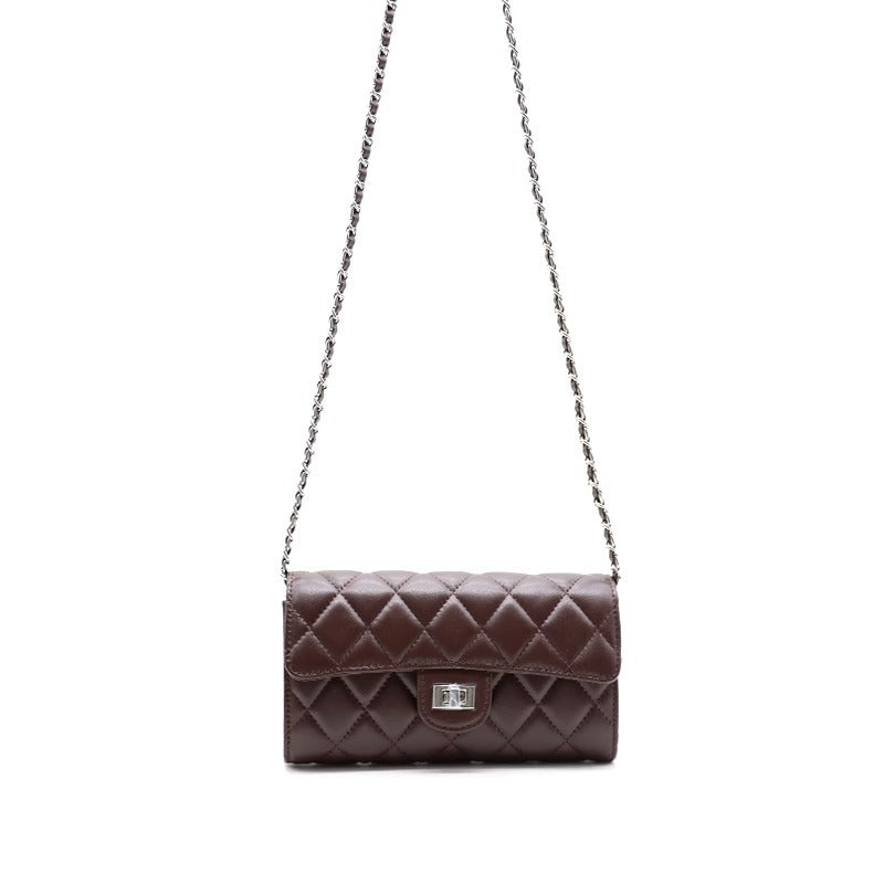 大牌品牌 小香风零钱包迷你小方包黑色手机包单肩斜挎菱格链条包