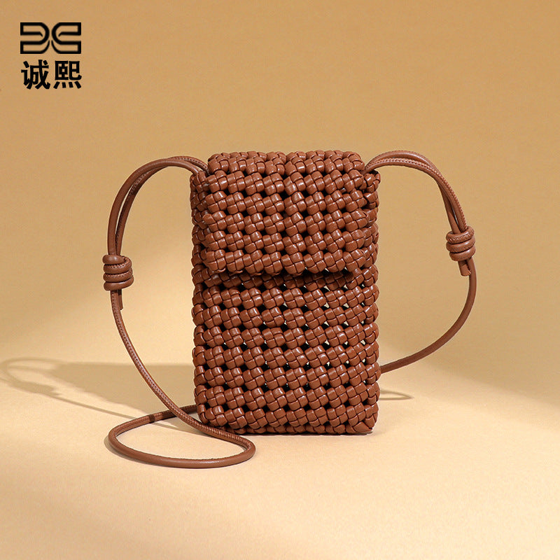 韩版时尚小众风车结编织手机包轻便百搭镂空单肩小包百搭斜挎女包