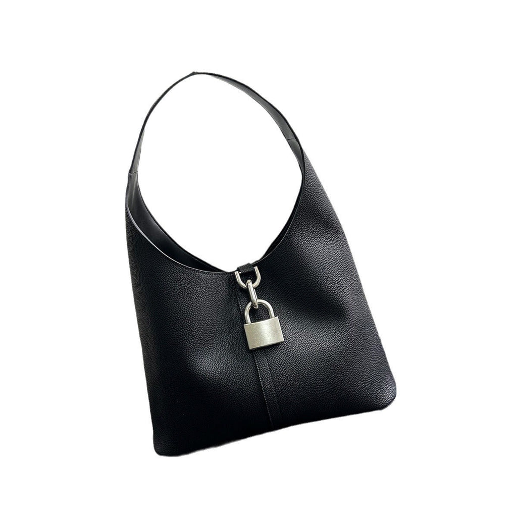 2024新款复古暗黑百搭简约机车锁扣包手提菜篮子包手拎小包潮品