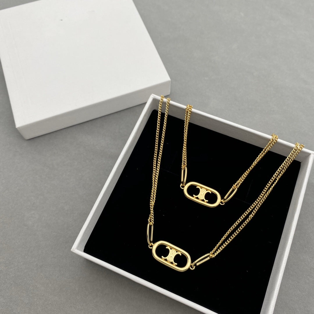 赛家新款耳钉手链项链复古凯旋门简约百搭冷淡风耳饰双层耳环手链