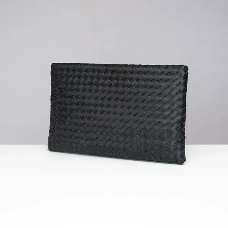 X&BV手包男真皮男士手拿包大容量商务休闲编织手抓包夹包信封包男