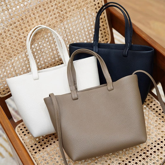 潮 极简togo头层小牛皮大容量托特tote手提单肩斜挎包 无痕代发