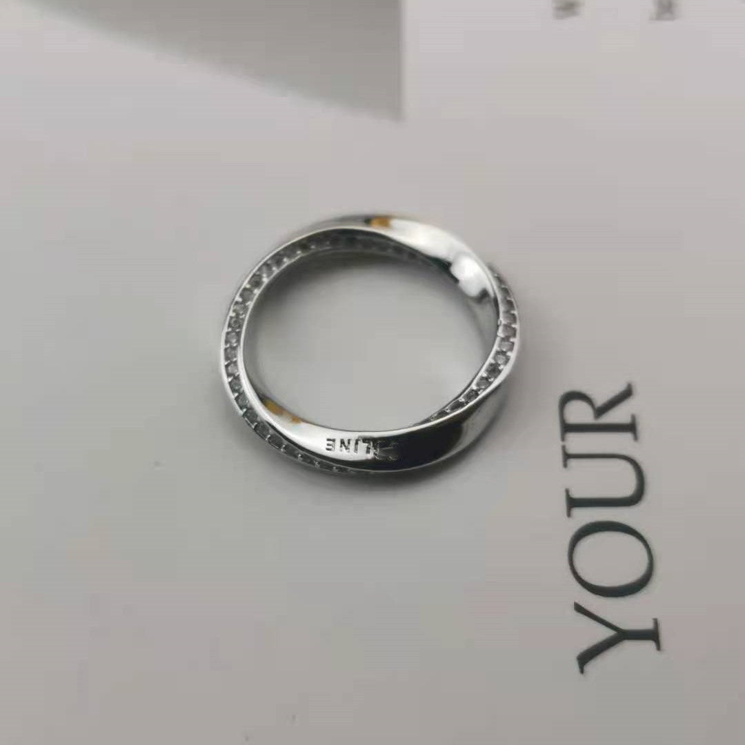 赛家21新款镶钻扭转圆圈戒指高级气质素圈不规则几何缠绕指环批发