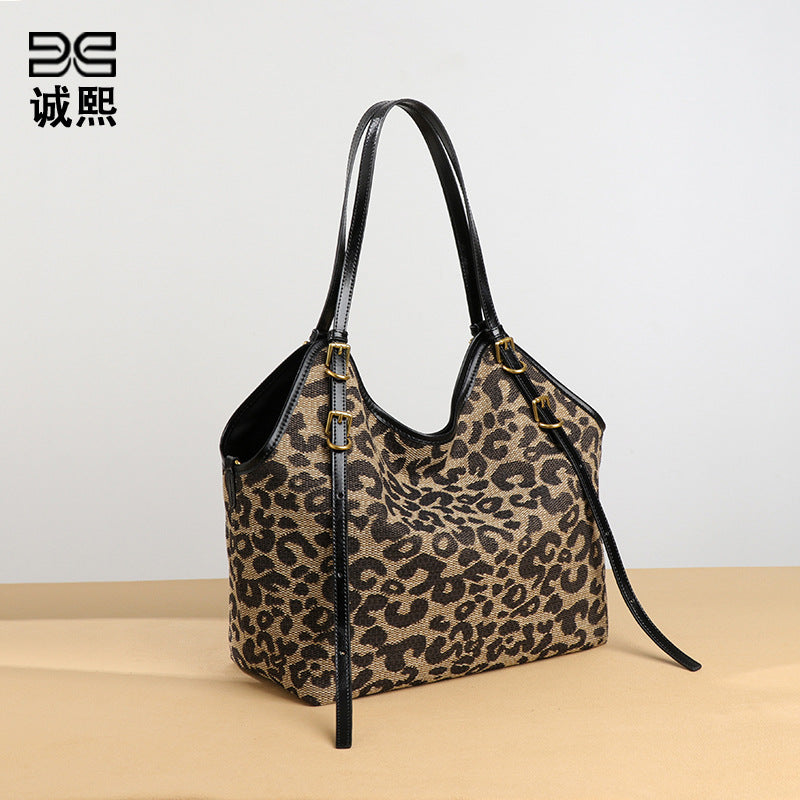 网红时尚高级感大容量托特包豹纹手提子母包潮流百搭单肩腋下女包