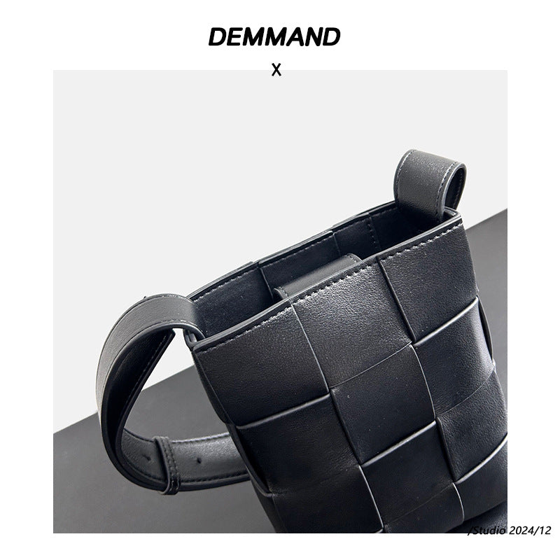 2024新款女士编织小方包时尚百搭单肩斜挎包潮牌高档轻奢格子包女