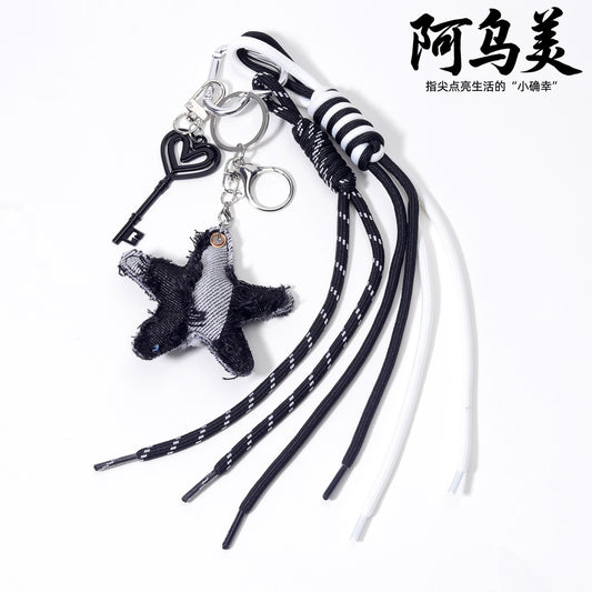 量大价优跨境直供五角星PU皮革包挂牛仔布挂件包包挂吊饰钥匙扣