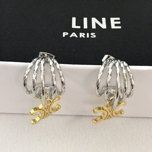 赛林家新款灯笼凯旋门耳钉女高级感个性气质拼色黄铜镀金耳环