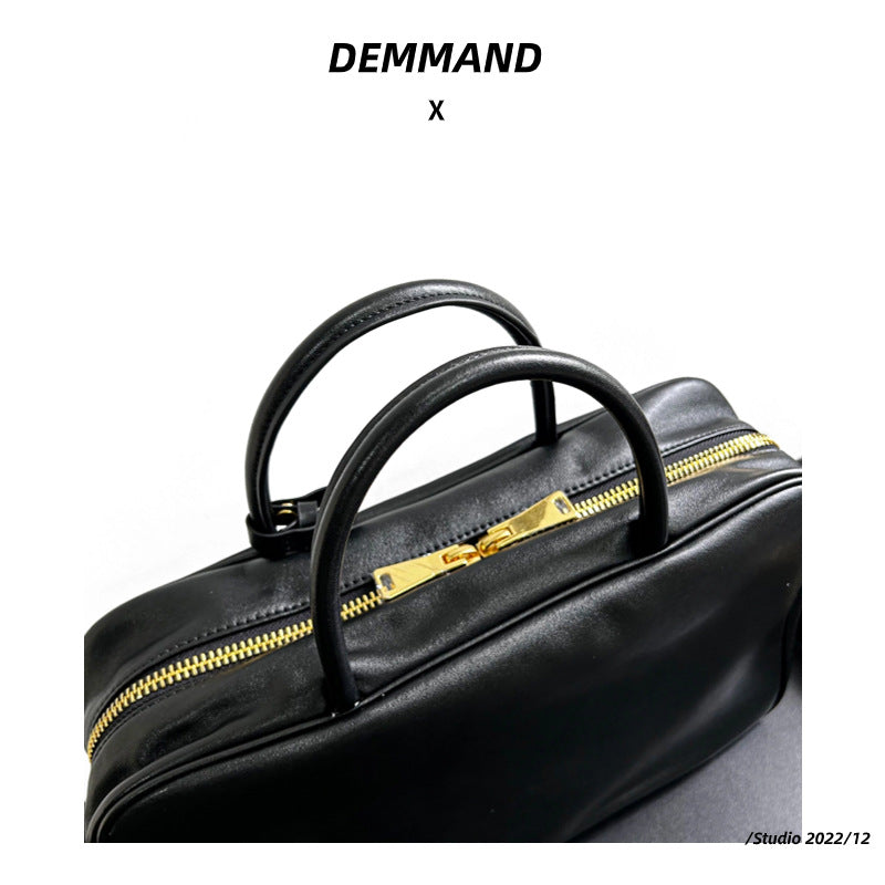 2023新款复古做旧公文包大容量通勤电脑包单肩斜挎真皮保龄球女包