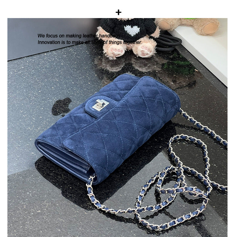 真皮磨砂菱格小香风链条小包包美拉德色百搭斜挎包零钱包手拿包潮