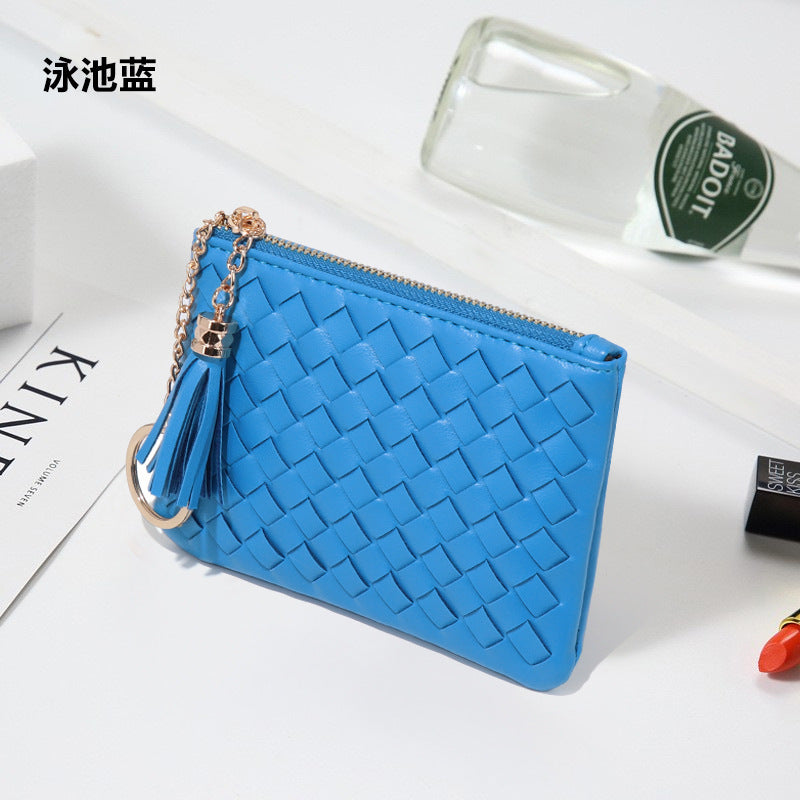 时尚马卡龙编织收纳小包钥匙扣流苏证件卡包多功能实用硬币零钱包