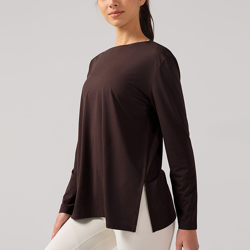 lulu新款运动上衣女士宽松船型领口长袖T恤裸感透气瑜伽服罩衫