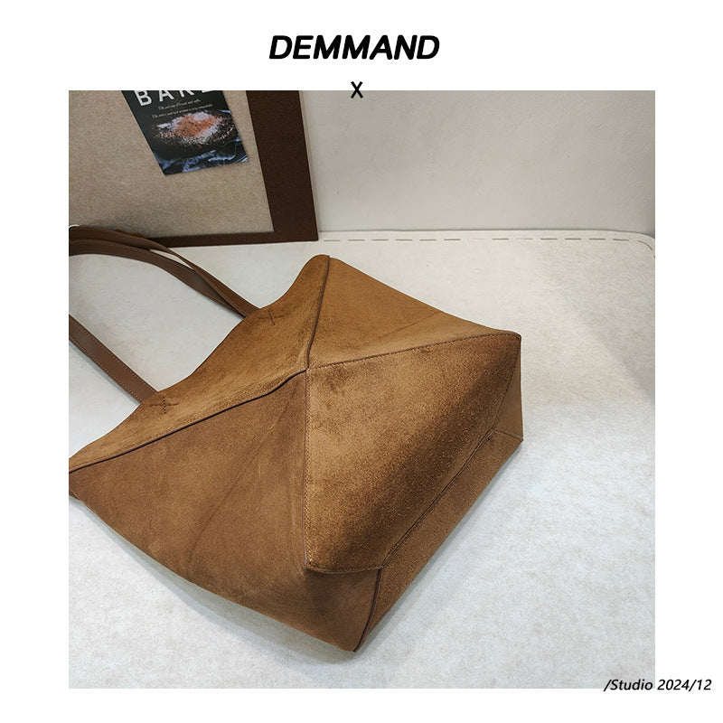 小众高级感磨砂牛皮手提包2024秋冬复古几何托特包单肩包斜挎包潮