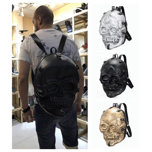 欧美骷髅头朋克包跨境新款潮酷流浪个性双肩包背包搞怪立体浮雕包