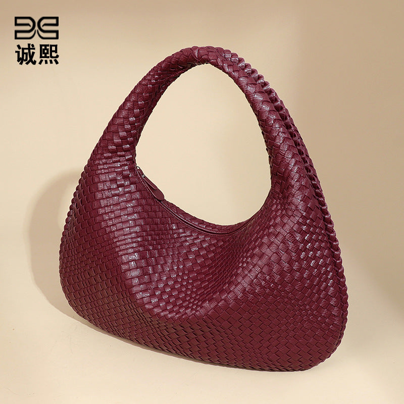 外贸大容量手工编织女包时尚单肩腋下包欧美潮流月牙包饺子新月包