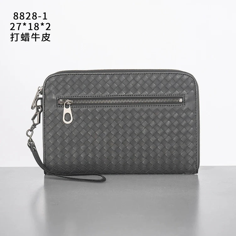 X&BV真皮男士手包商务休闲大容量信封包编织新款夹包潮牌手拿包男