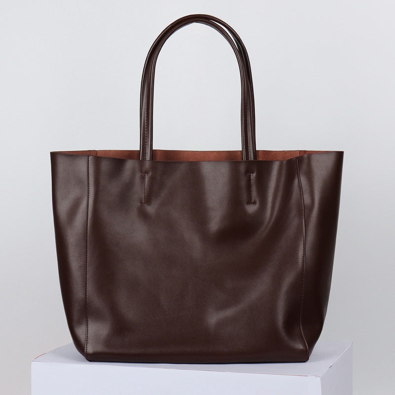 韩版大容量通勤包妈咪购物包牛皮简约真皮托特包单肩斜跨笔记本包