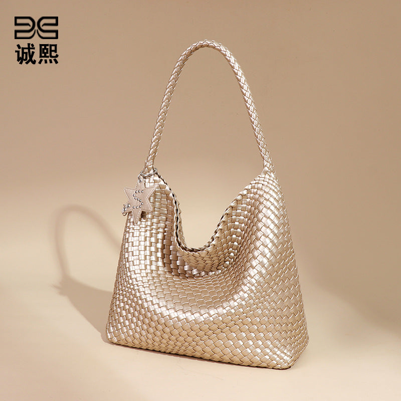 工厂定制大容量单肩腋下托特包时尚手工编织包女士手提百搭子母包