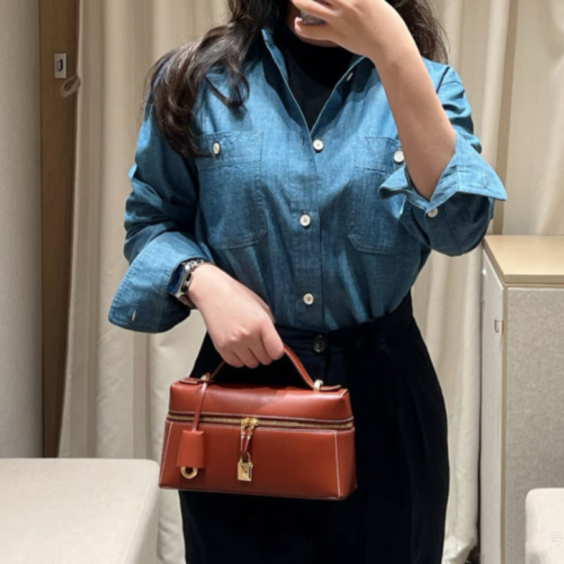 LP19饭盒包女2025新款高级感牛皮手提真皮凯莉包单肩斜挎23化妆包