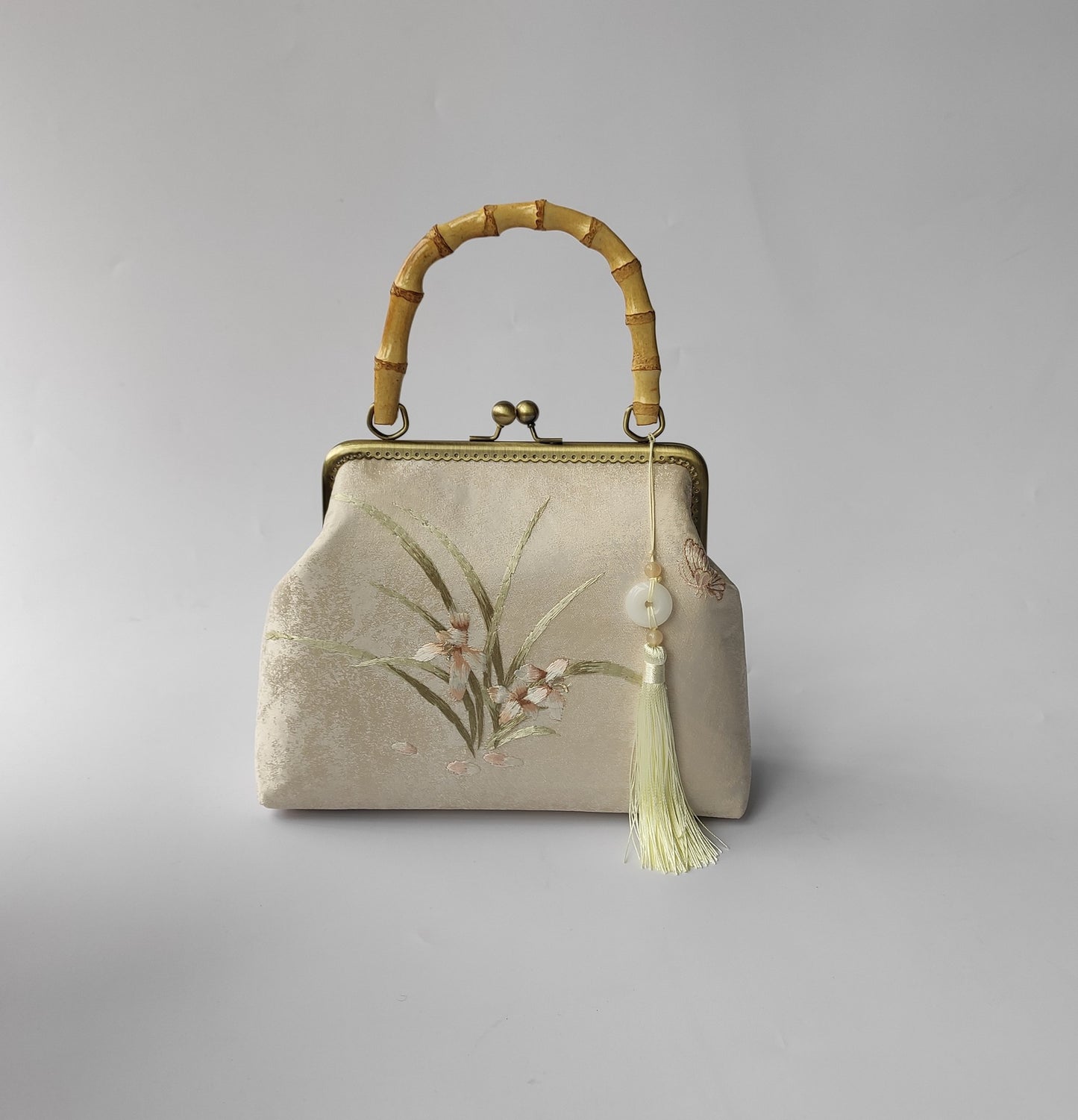 中国风复古刺绣手提包宴会旗袍汉服原木柄斜跨女包汉服刺绣绣花包