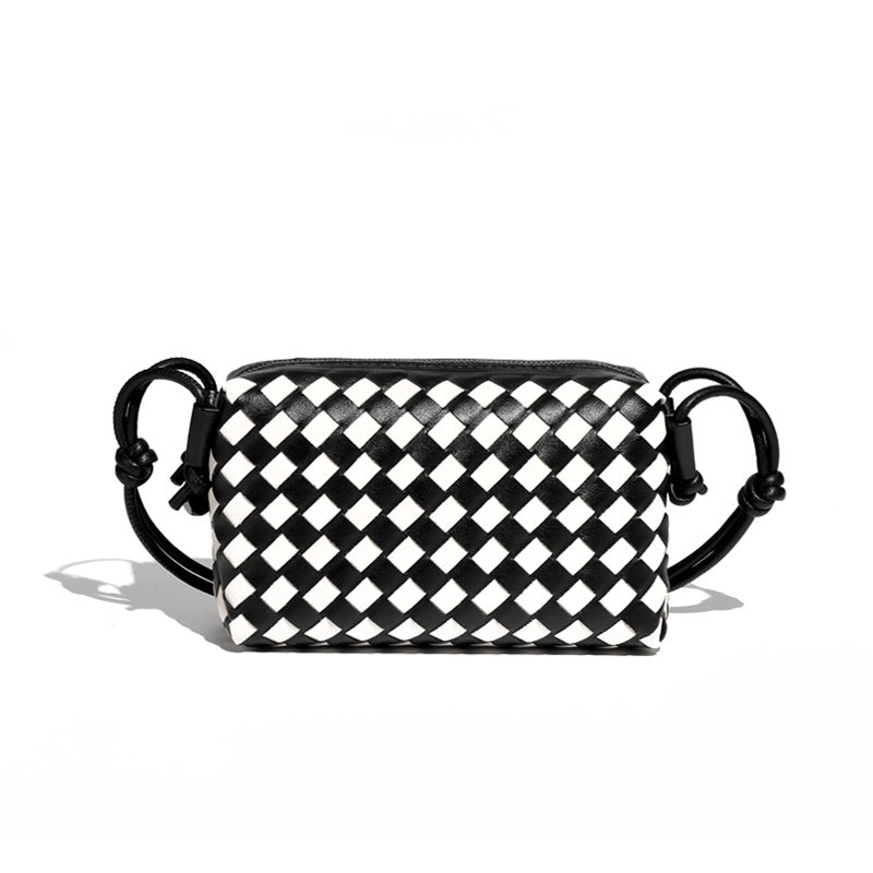 时尚跨境新品手工编织包包简约潮流单肩斜挎女包黑白棋盘格小方包
