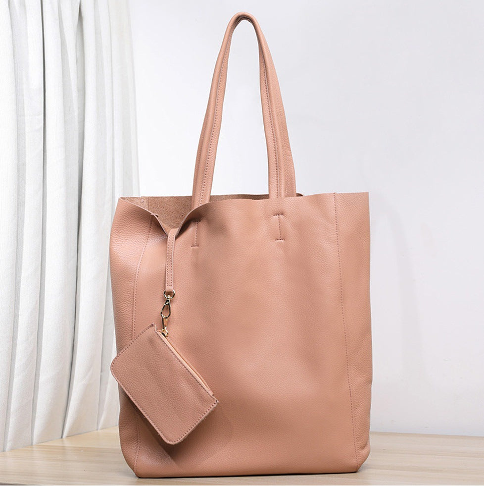 韩版大容量通勤包妈咪购物包牛皮简约真皮托特包单肩斜跨笔记本包