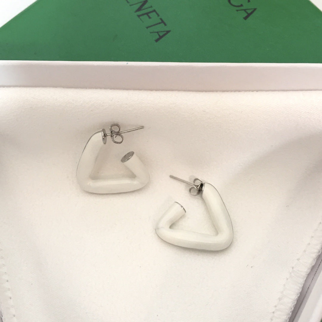 BV家21新款三角几何形珐琅耳钉女高级感重工不规则银针滴釉耳环