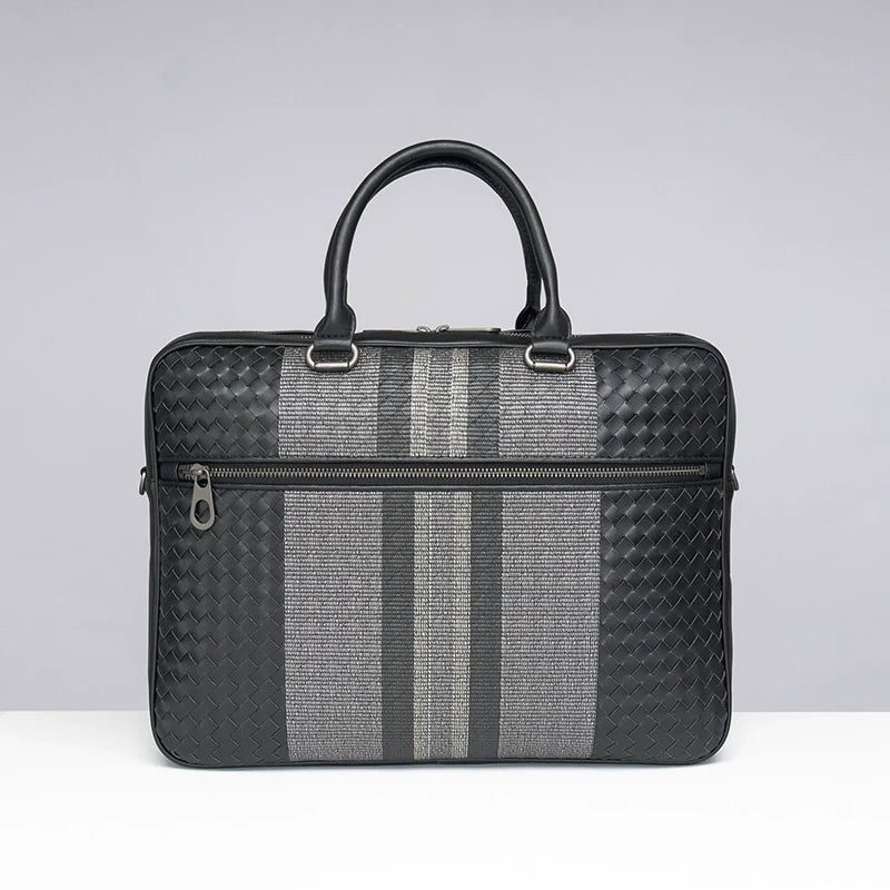 X&BV男包手提包真皮商务休闲编织男单肩斜挎电脑手拎包男士公文包