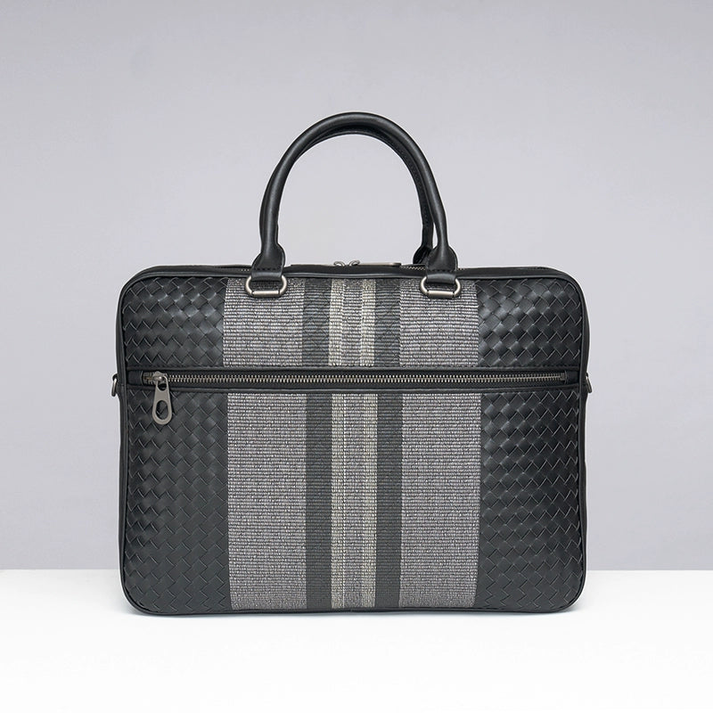 X&BV男包手提包真皮商务休闲编织男单肩斜挎电脑手拎包男士公文包