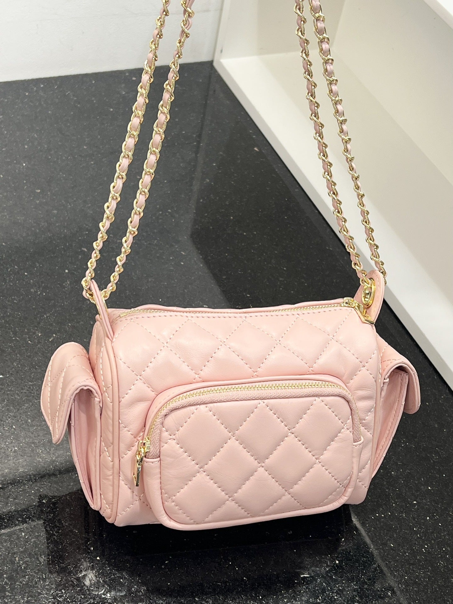 24k小香风菱格链条多口袋相机包羊皮单肩斜挎女包保龄球包炸药包