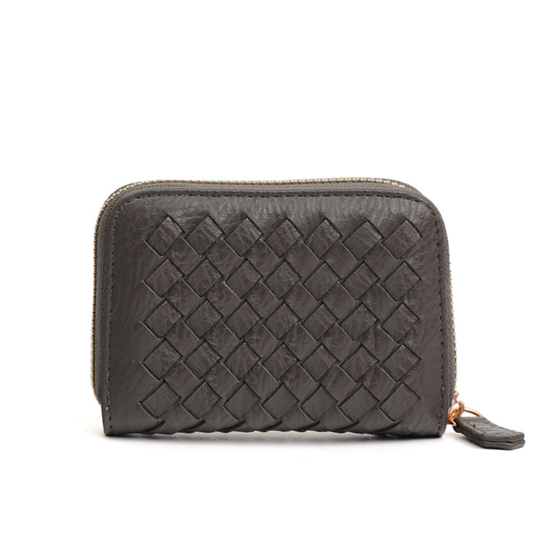 2025新款时尚零钱包卡包女手工编织多隔层多卡位银行卡卡包收纳包