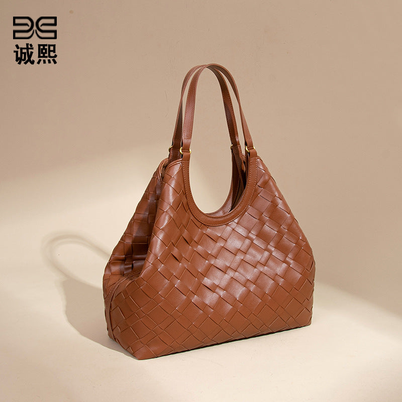 跨境2025新款菜篮子编织女包休闲大容量手提包复古单肩腋下托特包