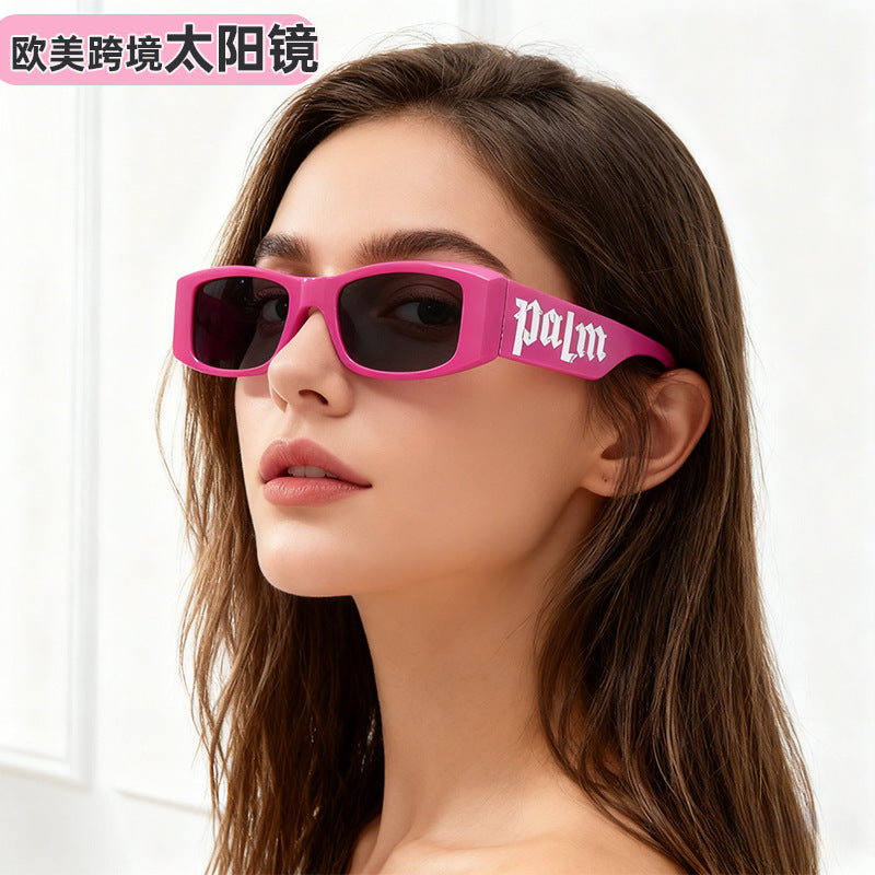 跨境欧美粉色墨镜男女时尚小框太阳眼镜个性高级感防紫外线太阳镜