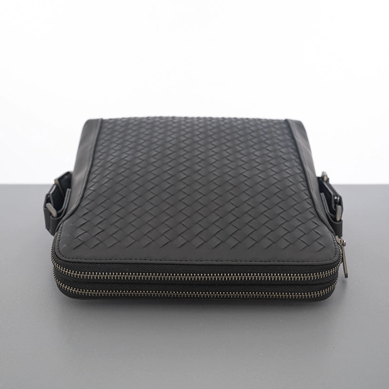 X&BV男包单肩包男士斜挎包商务休闲编织双拉链真皮包包背包男竖款