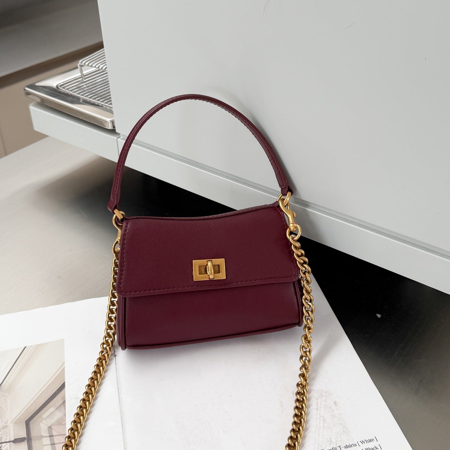 头层牛皮凯莉腋下包真皮托特包软皮手提包链条法棍包时尚斜挎包女