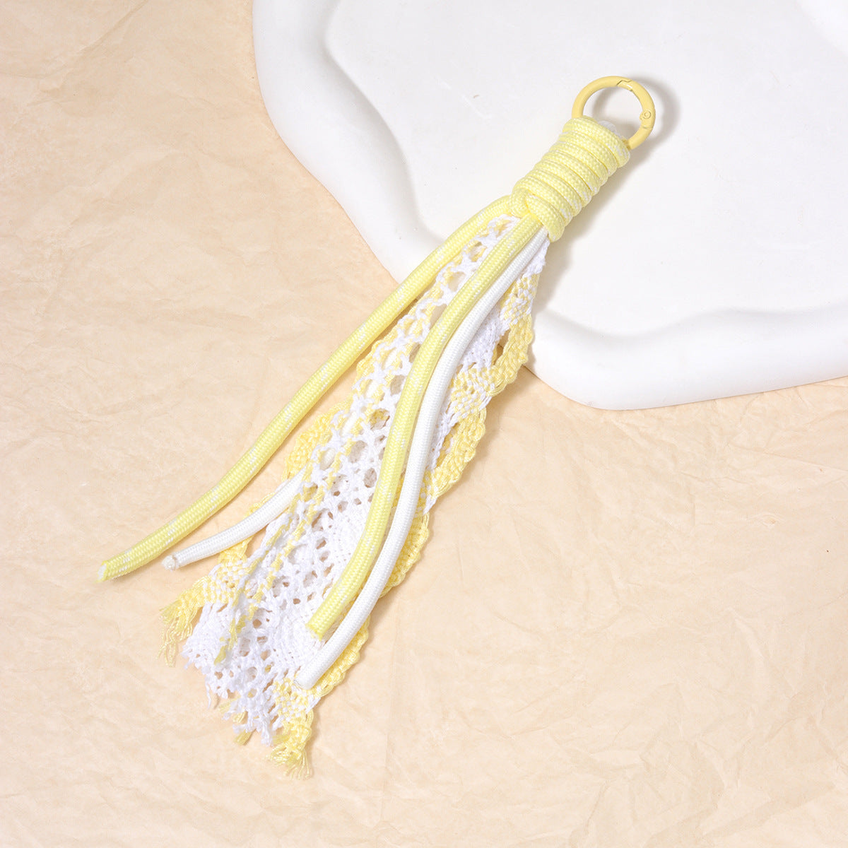 DIY欧美波西米亚风涤纶纯手工编织钥匙扣包包挂件批发跨境亚马逊