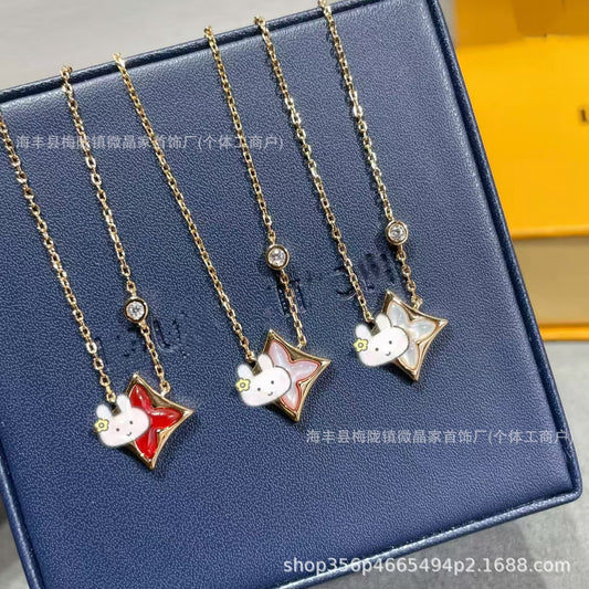 高版驴家老花白贝母手链菱形贝母天河石项链S925银镀18K玫瑰金