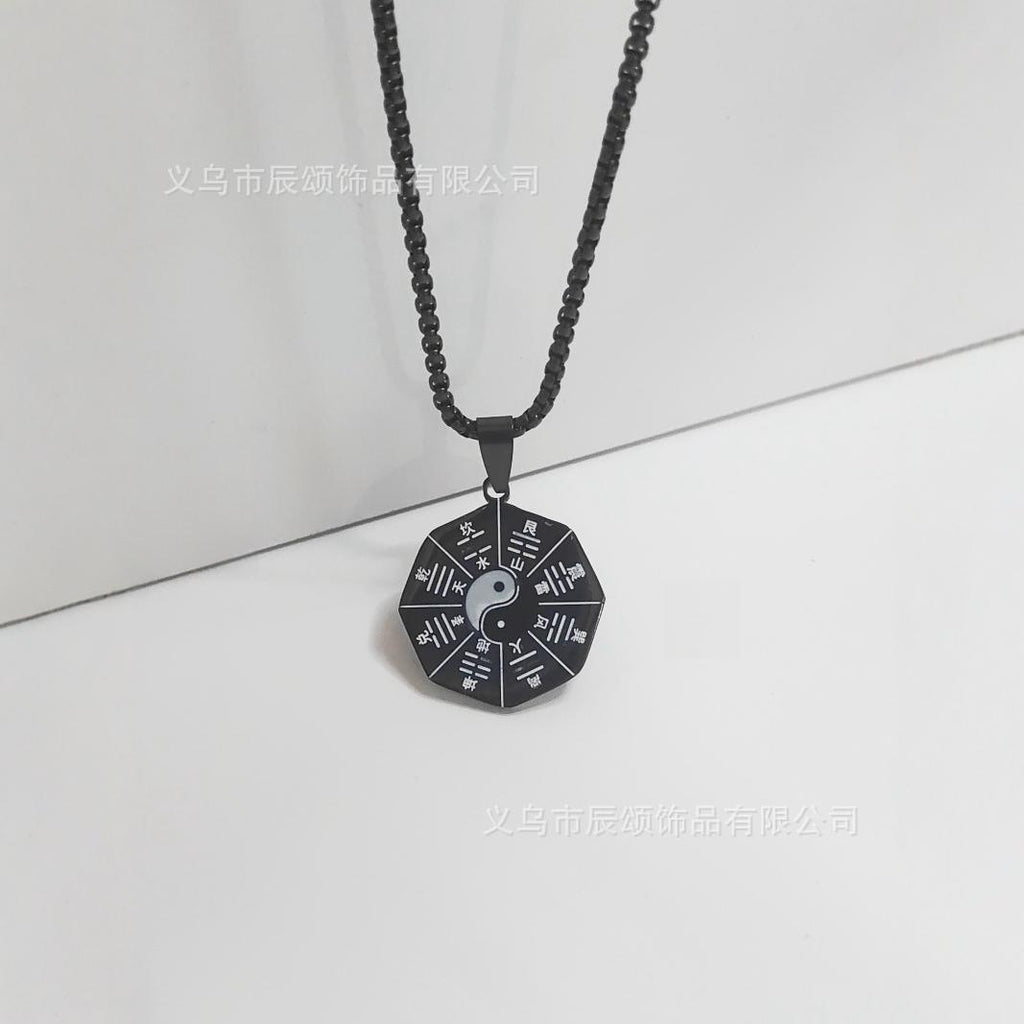 复古民族风太极八卦图项链国潮旅游纪念品钛钢吊坠毛衣链饰品批发