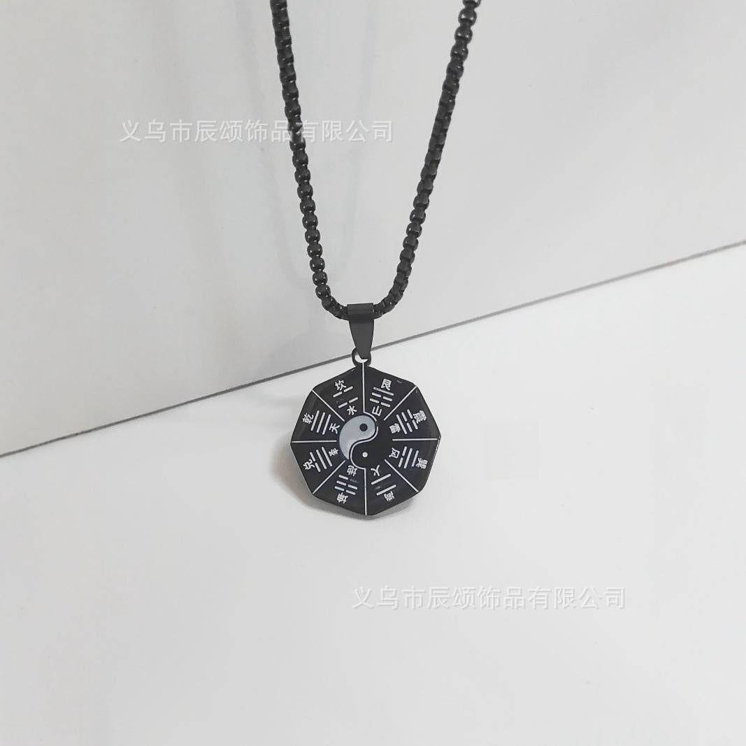 复古民族风太极八卦图项链国潮旅游纪念品钛钢吊坠毛衣链饰品批发