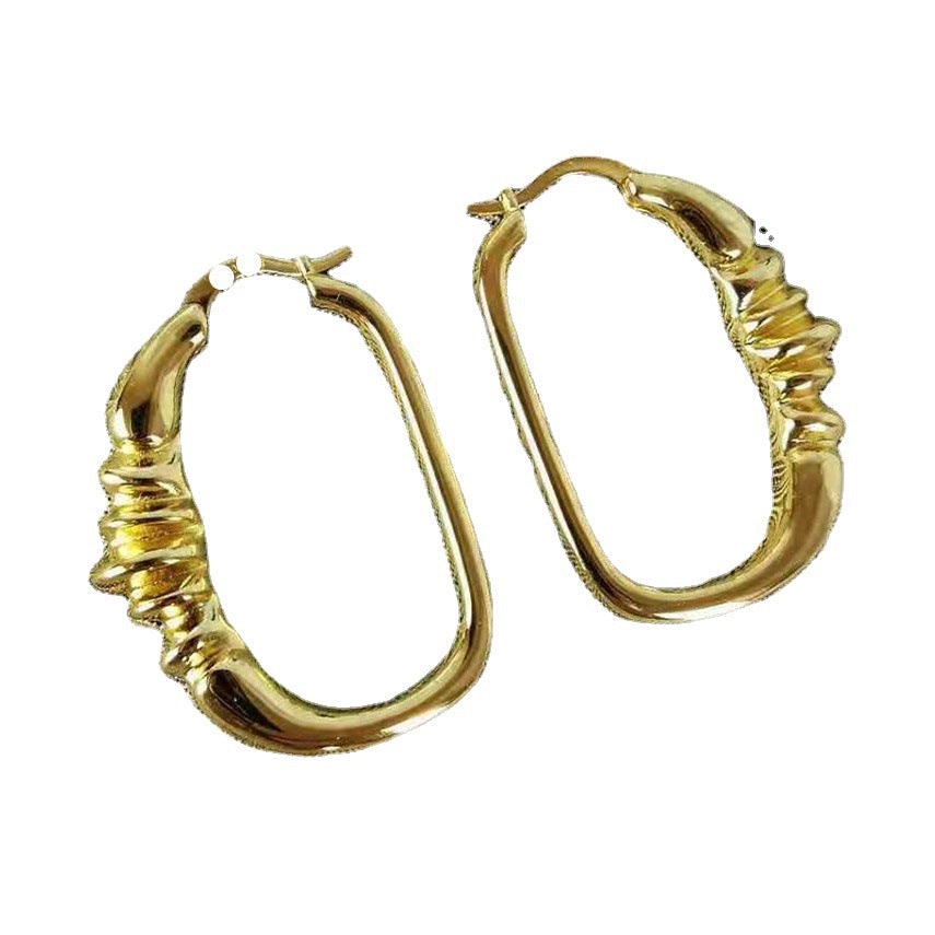 赛家欧美极简vintage圆圈耳环小众轻奢高级感不规则椭圆形耳圈