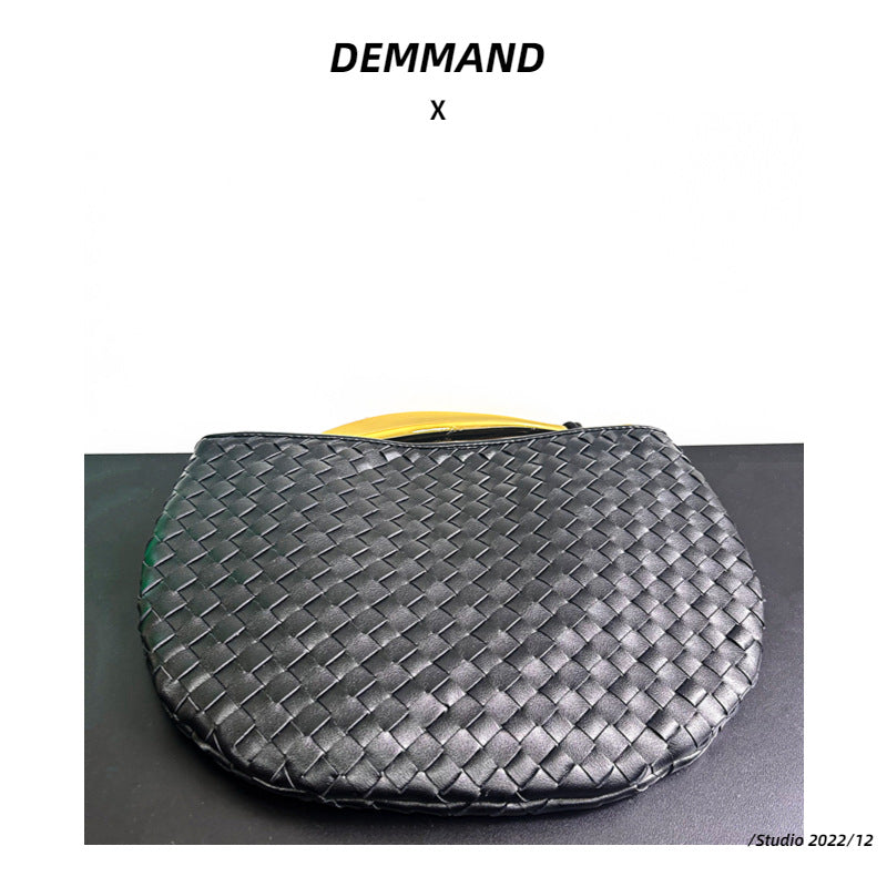 物著设计大金属手把编织饺子包2023手拎包真皮手提包宽肩带水桶