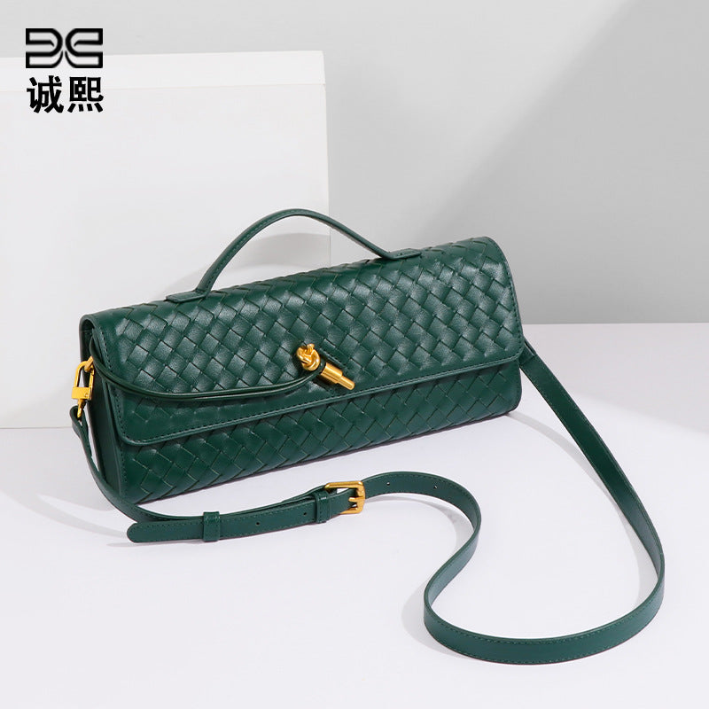 小众高级感编织单肩法棍包时尚精致横款手拿晚宴包百搭女士斜跨包