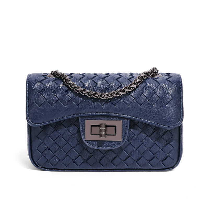 时尚百搭小方包小香风链条单肩斜挎女包简约休闲纯色手工编织包包