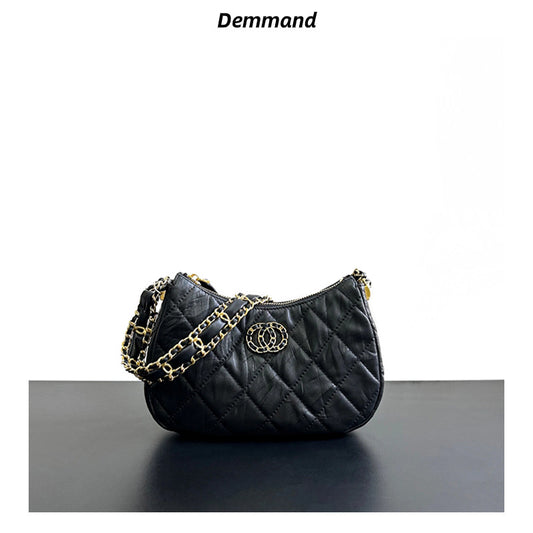 菱格链条斜挎包包女2024新款爆款高级质感小众设计水桶单肩包百搭