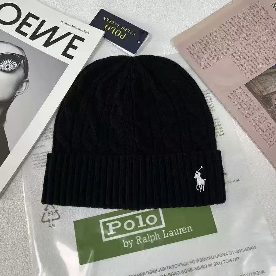 Polo小马标秋冬男女刺绣羊毛针织帽保暖毛线帽冷帽加厚成人帽现货
