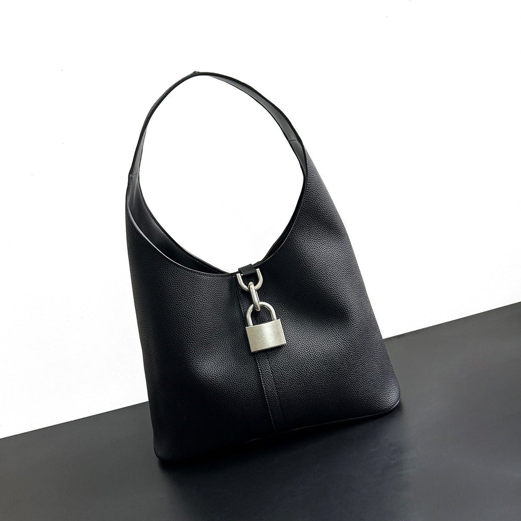 2024新款复古暗黑百搭简约机车锁扣包手提菜篮子包手拎小包潮品