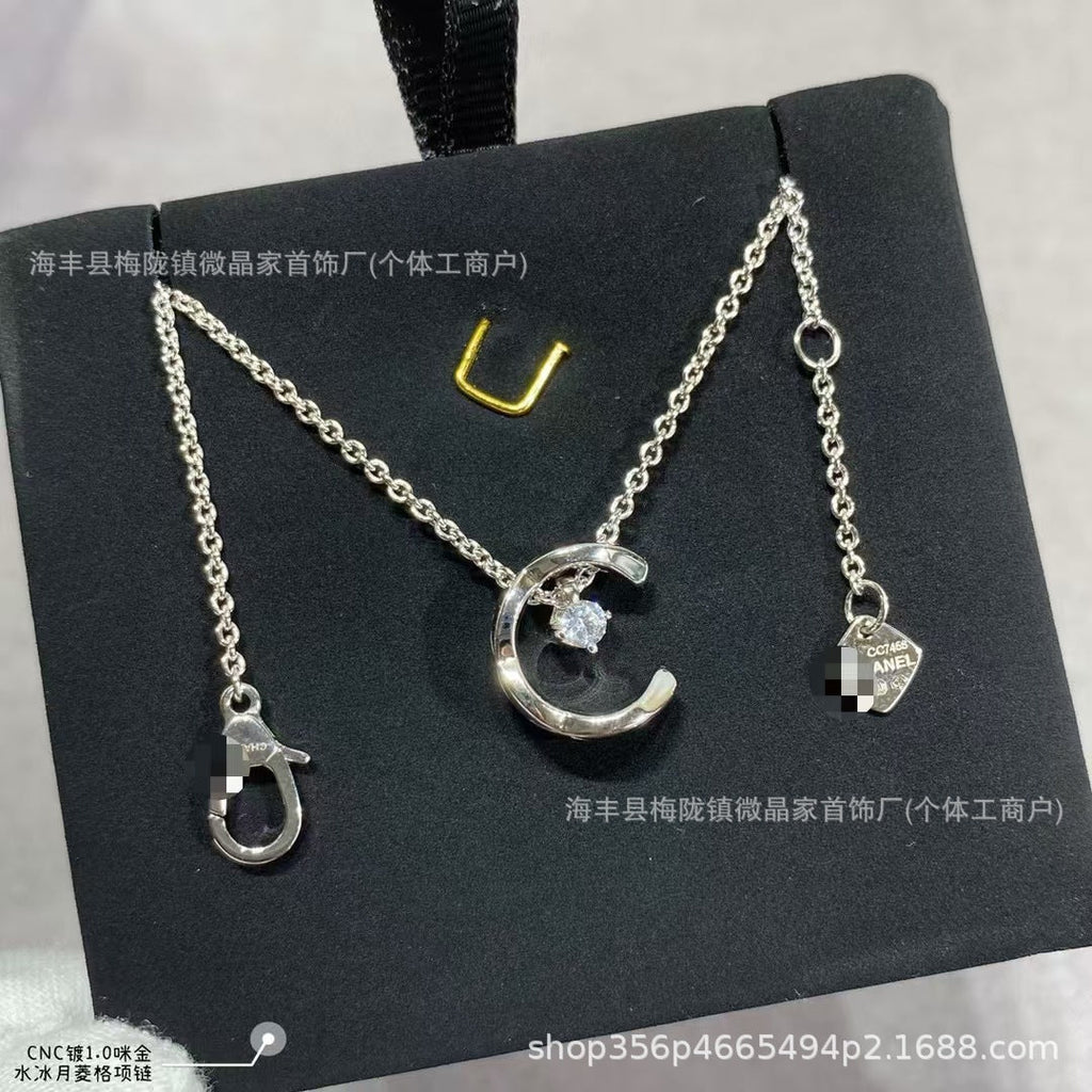 高版本水冰月菱格项链精工CNC版S925银镀18K玫瑰金厂家直销