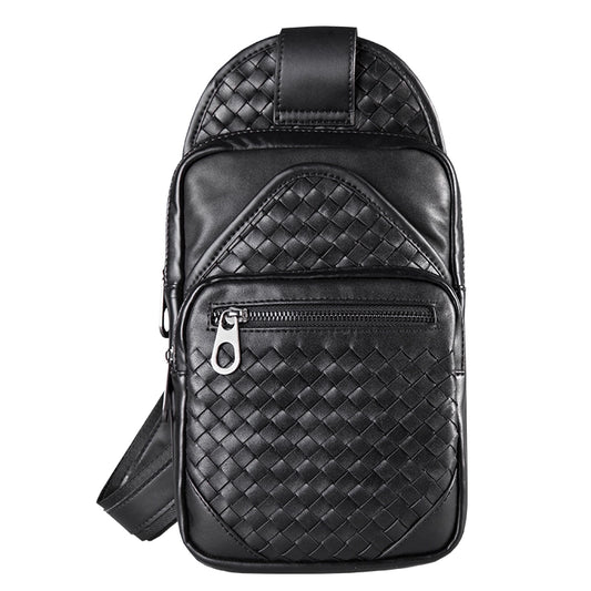 外贸编织男包胸包男真皮斜挎包男士休闲胸前包头层牛皮单肩包韩版