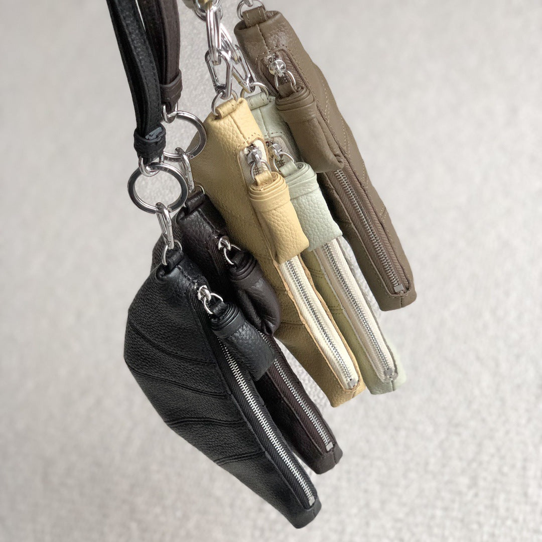 LE迷你挂脖牛角包钥匙零钱包头层牛皮可颂包单肩斜挎挂腰饺子包