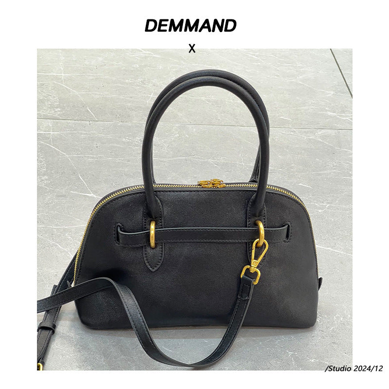 植鞣皮复古贝壳包女手提保龄球包包高级感真牛皮单肩斜挎波士顿包